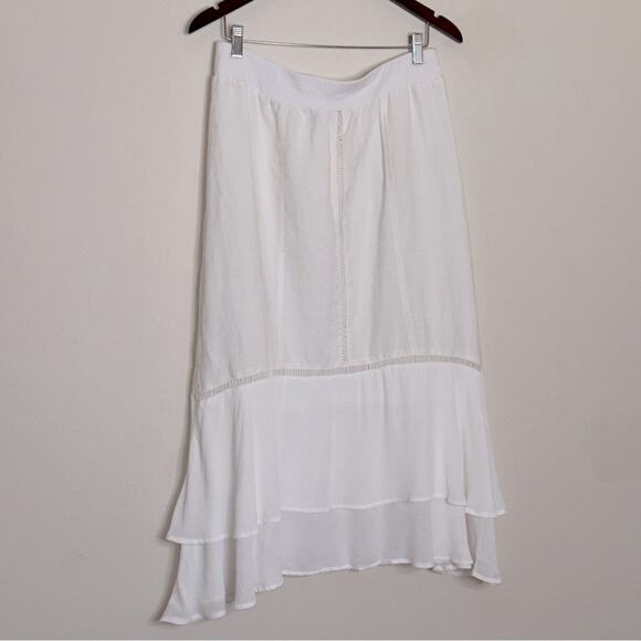 Chico's White Ramie Cotton Midi Skirt Pull-On Size 1/M - Picture 2 of 7